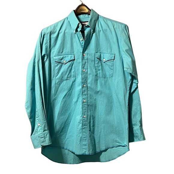 Mens 16 34 Wrangler Cowboy Cut X-Long Tails Vibrant Blue shirt VTG USA Western - Picture 1 of 13
